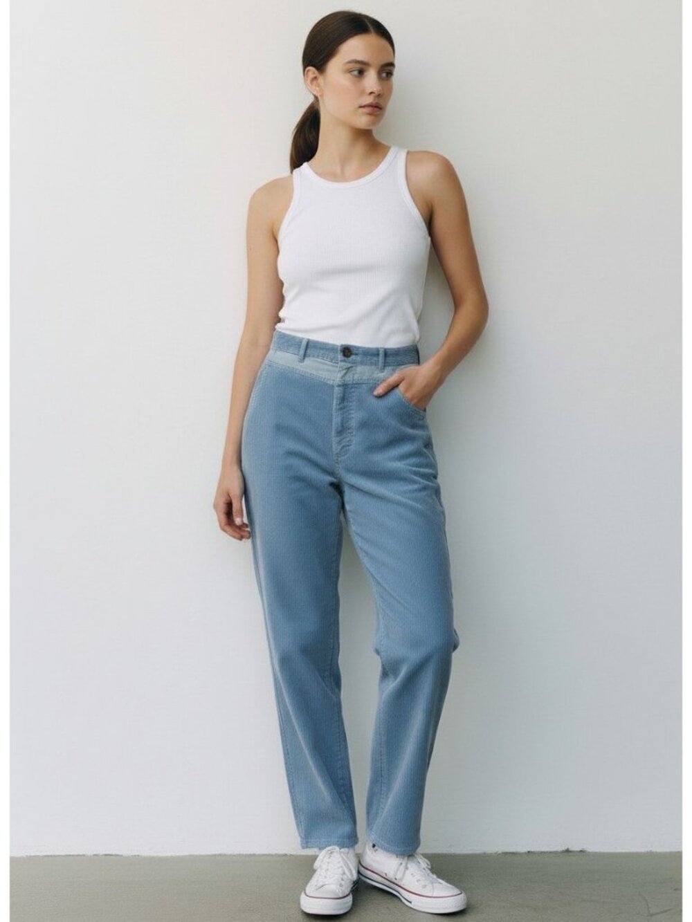 Vintage LEE Women's Blue Corduroy Pants High-Rise Straight Leg Cords 30x32 USA